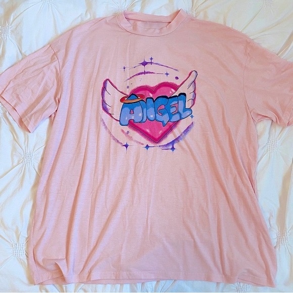 Pink Angel Halo Graphic Oversized T-Shirt - Picture 1 of 3